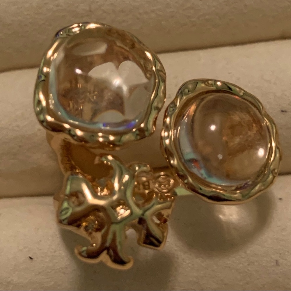 Tory Burch gold Roxanne with clear stones adjustable size Ring - Picture 7 of 8
